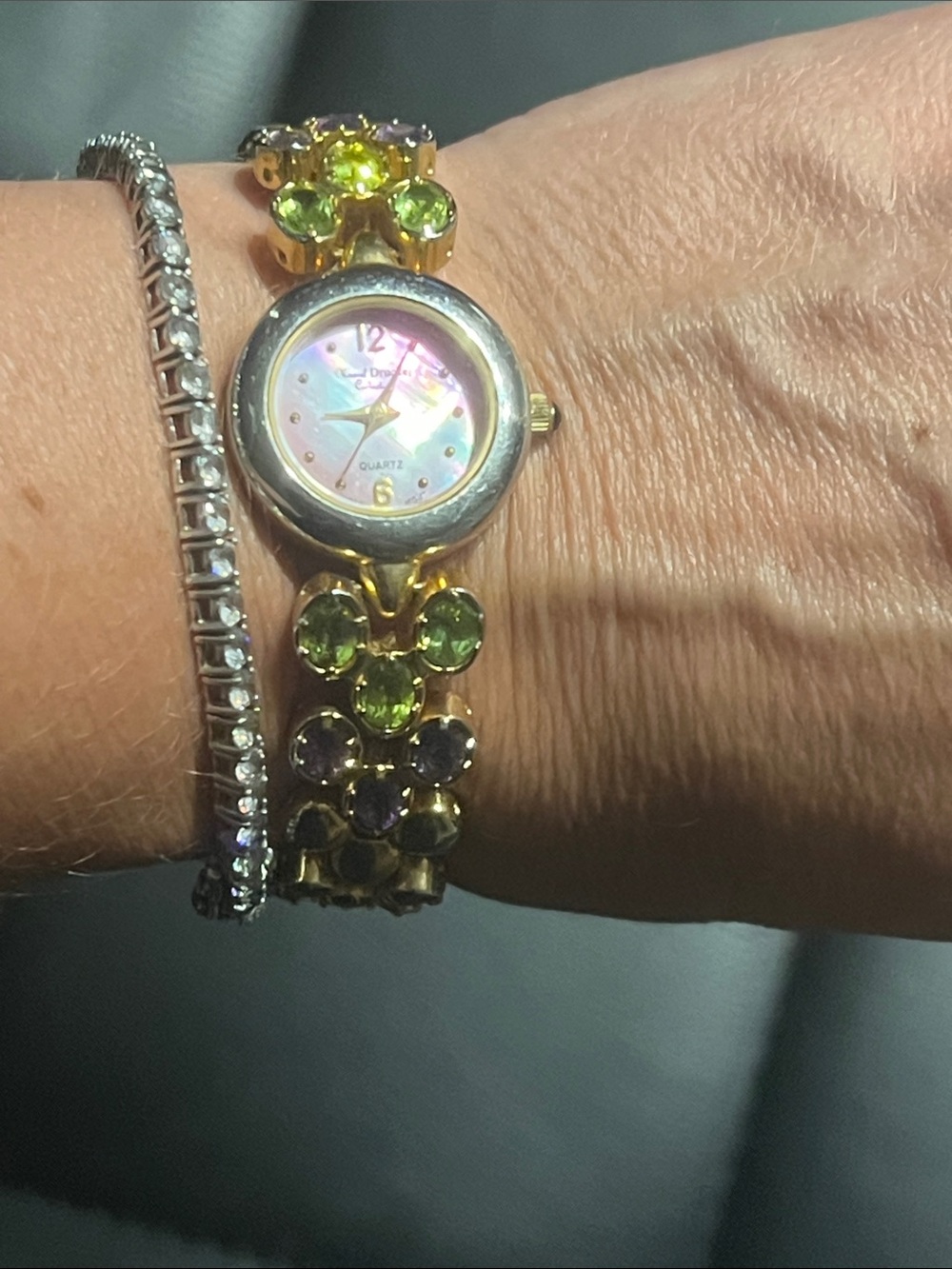 Vintage Marcel Drucker Pink Dial Multicolor gemstone Bracelet Watch - Picture 7 of 9